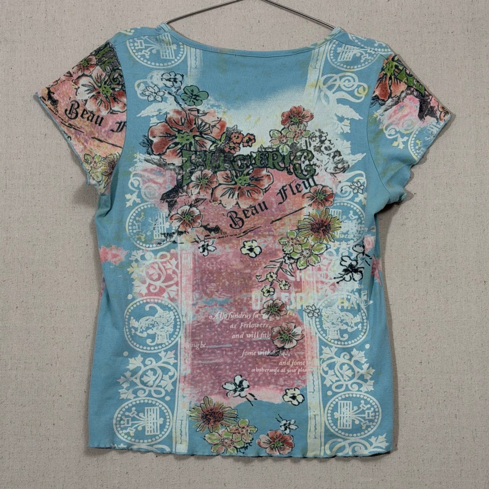 Y2K Boho Floral‎ Graphic Tee Rhinestone Embellished Whimsigoth Fairy Top - Picture 2 of 11